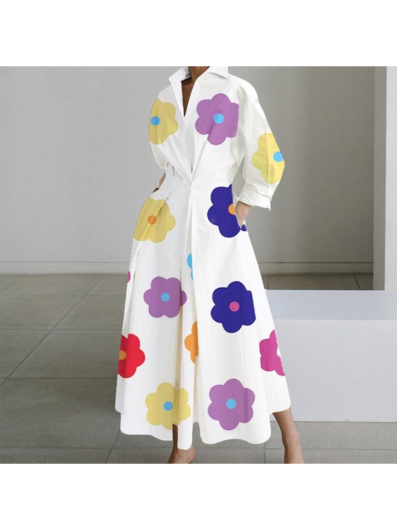Maxi Dresses for Women 2025, Leopard Print V Neck Long Sleeve High Waist Dress with Pockets, Soft Comfortable Elegant Chiffon Dress, S-22X