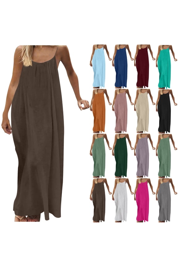 Maxi Dresses for Women Summer Casual Open Back Sleeveless Spaghetti Strap Beach Holiday Boho Flowy Long Sun Dress Slim Trendy Party Dress S