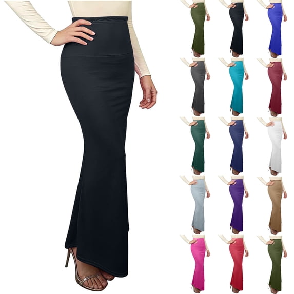 Xuniizn Maxi Pencil Skirts for Women Solid Color High Waisted Slim Wrap Mermaid Long Skirt Trendy Pleated Ruffle Prom Skirt Red
