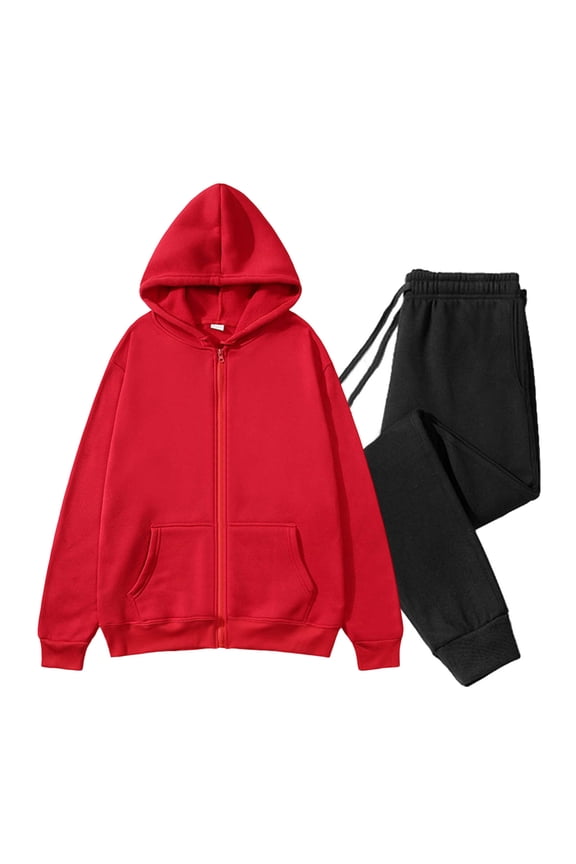 Men Fleece Sweatsuits Sets, Full Zip Up Solid Color Drawstring Hoodie Jackets and Elastic Waist Tapered Jogging Pants, Soft Comfortable Thick Thermal Fall Winter Track Suits