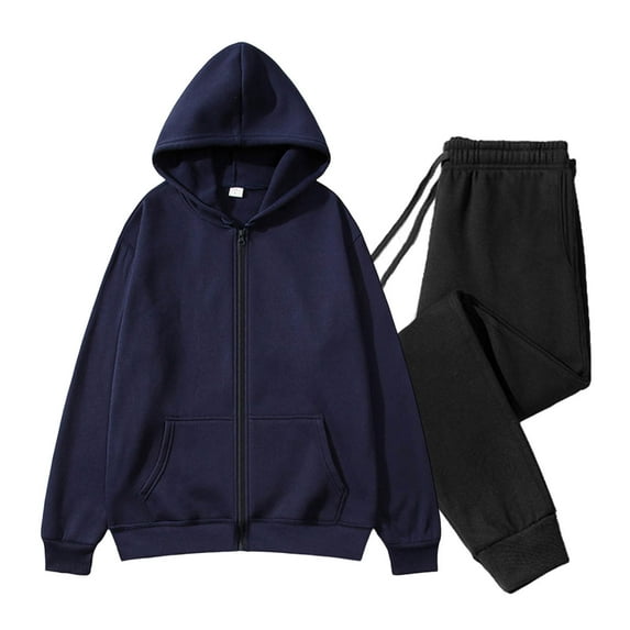 Xuniizn Men Fleece Sweatsuits Sets, Full Zip Up Solid Color Drawstring Hoodie Jackets and Elastic Waist Tapered Jogging Pants, Soft Comfortable Thick Thermal Fall Winter Track Suits