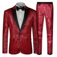 thumbnail image 1 of Xuniizn Men Suits 2 Piece Set, Slim Notch Lapel Solid Shiny Sequin One Button Cocktail Party Prom Blazer Pants, Soft Comfortable Elegant Tuxedo Suit Set, 1 of 5