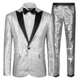thumbnail image 1 of Xuniizn Men Suits 2 Piece Set, Slim Notch Lapel Solid Shiny Sequin One Button Cocktail Party Prom Blazer Pants, Soft Comfortable Elegant Tuxedo Suit Set, 1 of 4