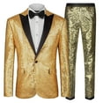 thumbnail image 1 of Xuniizn Men Suits 2 Piece Set, Slim Notch Lapel Solid Shiny Sequin One Button Cocktail Party Prom Blazer Pants, Soft Comfortable Elegant Tuxedo Suit Set, 1 of 5