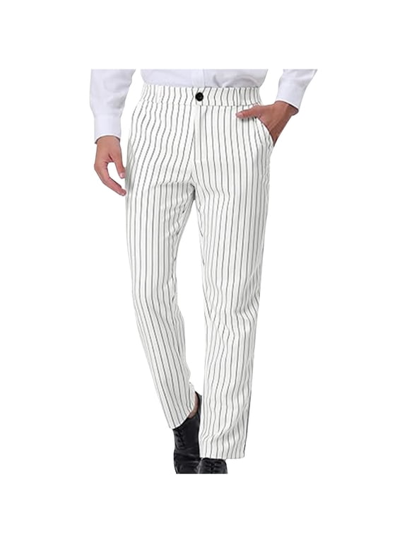 Men's Dress Pants, Khaki Solid Straight Stripe Front Button Golf Business Dinner Party Vintage Casual Pants, Lightweight Soft Relaxed Stretchy Travel Trousers, S-3XL