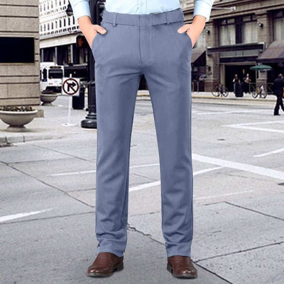 Xuniizn Men's Dress Pants, Solid Color Khaki Business Golf Flat Front Classic Tailored Suit Separate Pants with Pockets, Lightweight Straight Soft Comfortable Casual Travel Pants