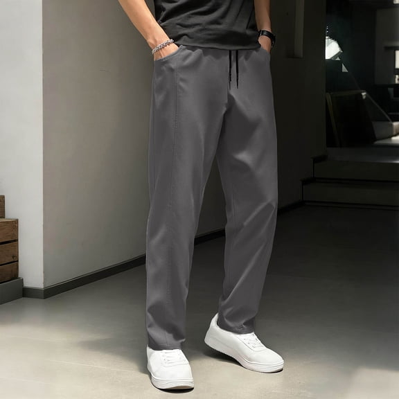 Xuniizn Men's Jeans Solid Drawstring Elastic Waist Straight Loose Fit Soft Denim Jeans with Pockets Stretch Casual Work Jeans, S-2XL