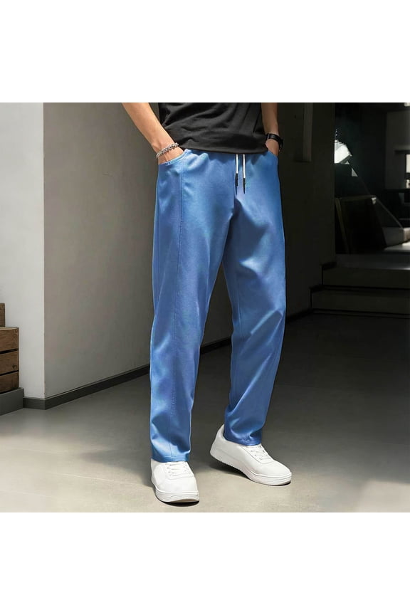 Men's Jeans Solid Drawstring Elastic Waist Straight Loose Fit Soft Denim Jeans with Pockets Stretch Casual Work Jeans, S-2XL