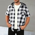 thumbnail image 1 of Xuniizn Mens Button Down Shirts Short Sleeve Plaid Flannel Casual Hoodie Shirt with Pocket Plus Size Soft Cozy Holiday Shirts, S-3XL, 1 of 6