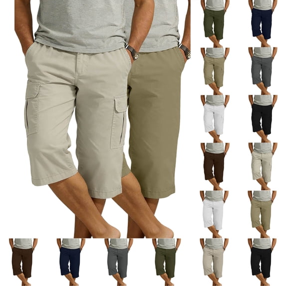 Xuniizn Mens Cargo Shorts Below the Knee Zipper Button Closure Hiking Cargo Pants with Pockets Casual Straight Work Pants for Men