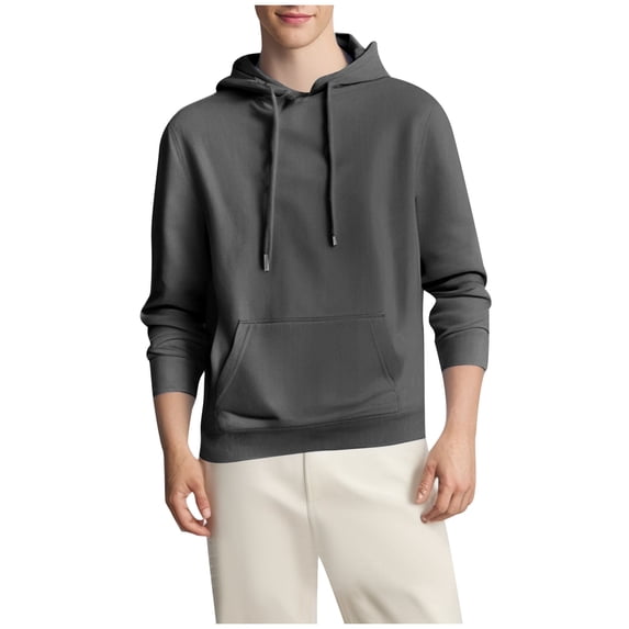 Xuniizn Mens Fleece Hoodies Pullover, Oversized Solid Color Drawstring Front Pocket Long Sleeve Running Gym Hiking Pullover Hoodie, Soft Comfy Warm Thermal Outdoor Casual Black Sweatshirts