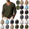 thumbnail image 1 of Xuniizn Mens Long Sleeve Shirts Solid V Neck Pullover Casual Loose Basic Sweatshirts Plus Size Soft Cozy Lightweight Sweater Tops, S-3XL, 1 of 6