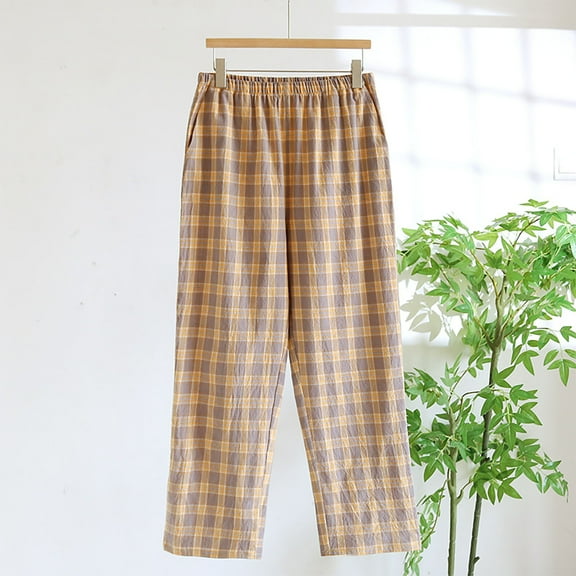 Xuniizn Mens Pajama Pants, Lightweight Plaid Print Elastic Waistband Drawstring Casual Home Pajamas, Breathable Soft Comfy Sleep Pants