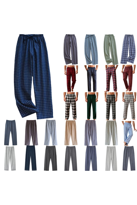Mens Pajama Pants, Lightweight Plaid Print Elastic Waistband Drawstring Casual Home Pajamas, Breathable Soft Comfy Sleep Pants