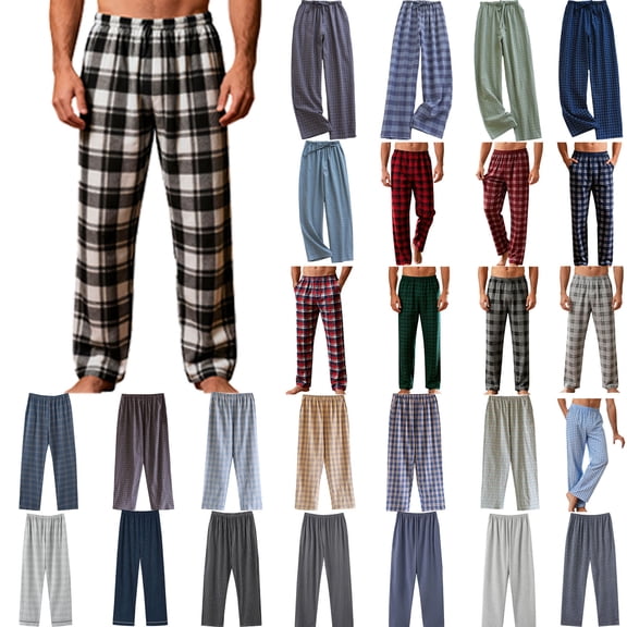 Xuniizn Mens Pajama Pants, Lightweight Plaid Print Elastic Waistband Drawstring Casual Home Pajamas, Breathable Soft Comfy Sleep Pants