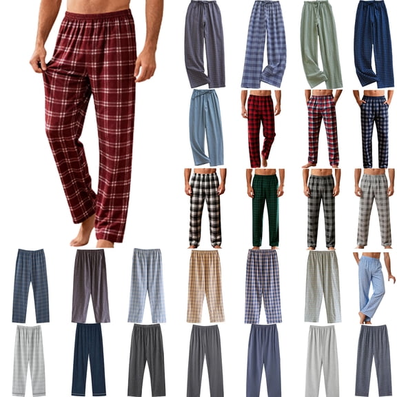 Xuniizn Mens Pajama Pants, Lightweight Plaid Print Elastic Waistband Drawstring Casual Home Pajamas, Breathable Soft Comfy Sleep Pants