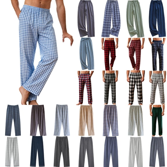 Xuniizn Mens Pajama Pants, Lightweight Plaid Print Elastic Waistband Drawstring Casual Home Pajamas, Breathable Soft Comfy Sleep Pants
