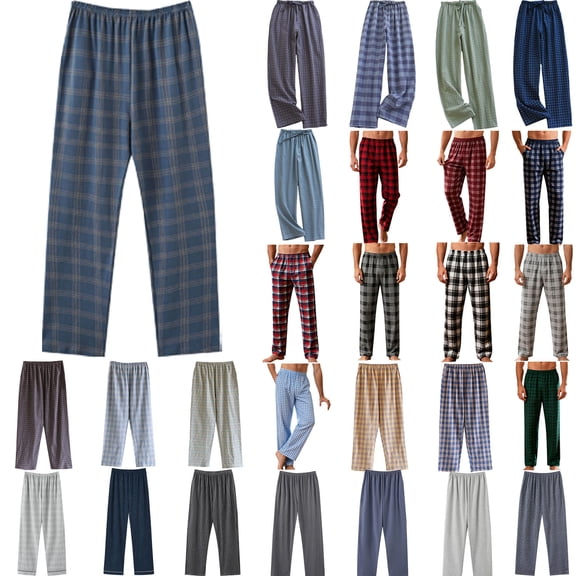 Xuniizn Mens Pajama Pants, Lightweight Plaid Print Elastic Waistband Drawstring Casual Home Pajamas, Breathable Soft Comfy Sleep Pants