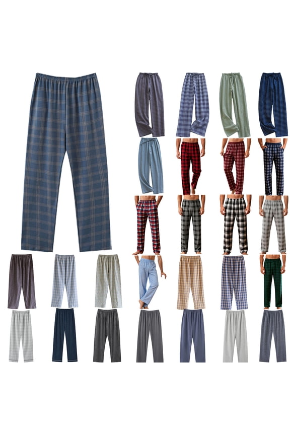 Mens Pajama Pants, Lightweight Plaid Print Elastic Waistband Drawstring Casual Home Pajamas, Breathable Soft Comfy Sleep Pants
