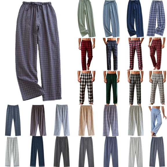 Xuniizn Mens Pajama Pants, Lightweight Plaid Print Elastic Waistband Drawstring Casual Home Pajamas, Breathable Soft Comfy Sleep Pants