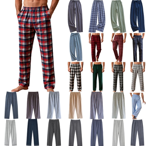 Xuniizn Mens Pajama Pants, Lightweight Plaid Print Elastic Waistband Drawstring Casual Home Pajamas, Breathable Soft Comfy Sleep Pants