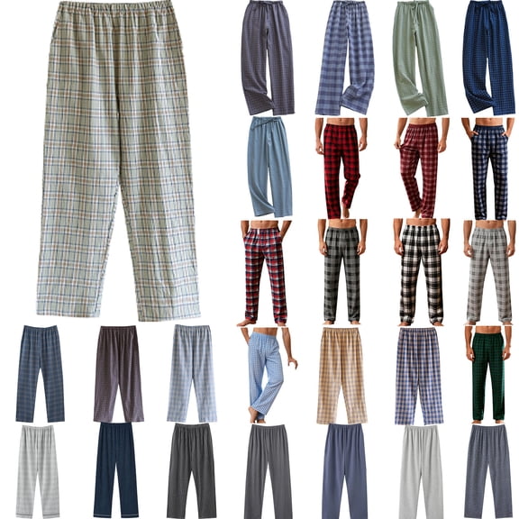 Xuniizn Mens Pajama Pants, Lightweight Plaid Print Elastic Waistband Drawstring Casual Home Pajamas, Breathable Soft Comfy Sleep Pants