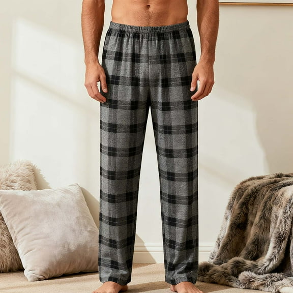 Xuniizn Mens Pajama Pants, Lightweight Plaid Print Elastic Waistband Drawstring Casual Home Pajamas, Breathable Soft Comfy Sleep Pants