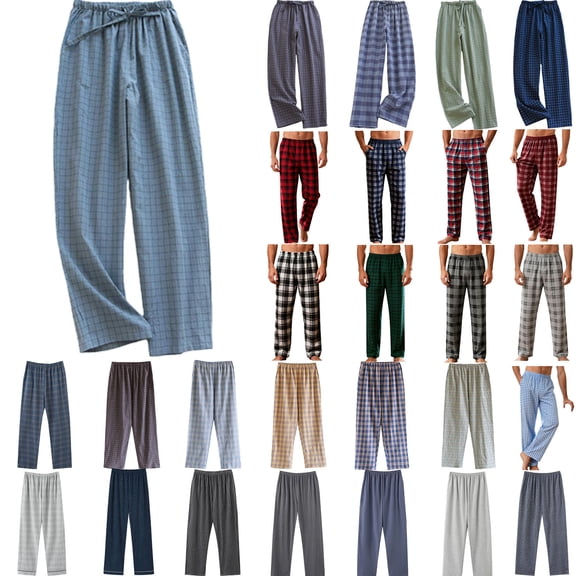 Xuniizn Mens Pajama Pants, Lightweight Plaid Print Elastic Waistband Drawstring Casual Home Pajamas, Breathable Soft Comfy Sleep Pants