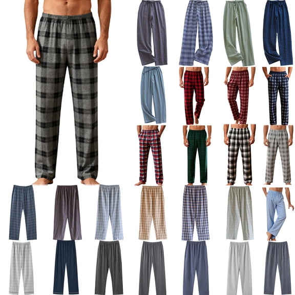 Xuniizn Mens Pajama Pants, Lightweight Plaid Print Elastic Waistband Drawstring Casual Home Pajamas, Breathable Soft Comfy Sleep Pants