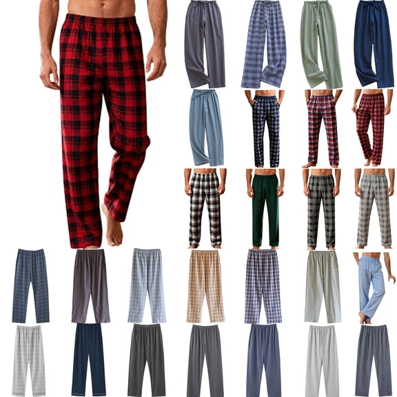 Xuniizn Mens Pajama Pants, Lightweight Plaid Print Elastic Waistband Drawstring Casual Home Pajamas, Breathable Soft Comfy Sleep Pants