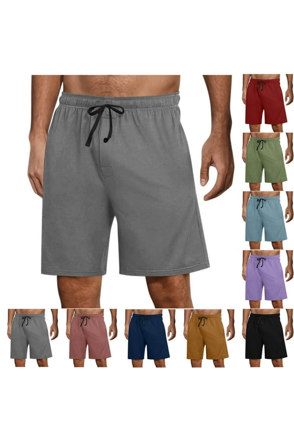 Mens Shorts Casual Loose Solid Drawstring Elastic Waist Lounge Pajama Shorts with Pockets Stretchy Soft Cozy Summer Sleep Pants, S-3XL