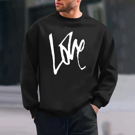 Xuniizn Mens Sweatshirts, Valentine's Day Heart Print Casual Loose Long Sleeve Shirts, Plus Size Soft Cozy Breathable Pullover Sweatshirt, S-3XL