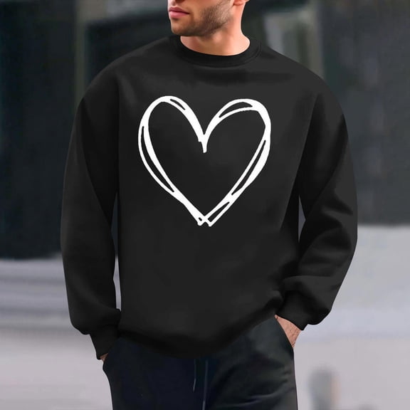 Xuniizn Mens Sweatshirts, Valentine's Day Heart Print Casual Loose Long Sleeve Shirts, Plus Size Soft Cozy Breathable Pullover Sweatshirt, S-3XL
