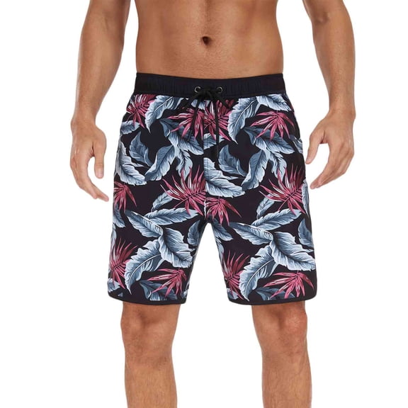 Xuniizn Mens Swim Trunks Drawstring Elastic Waist Beach Board Shorts with Pockets Summer Quick Dry Hawaiian Tropical Print Holiday Bathing Shorts, S-3XL