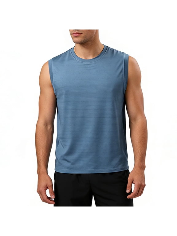 Mens T Shirts Casual Solid Breathable Crewneck Loose Plus Size Sleeveless Shirts Soft Quick Dry Workout Running Tees Tops, M-5XL