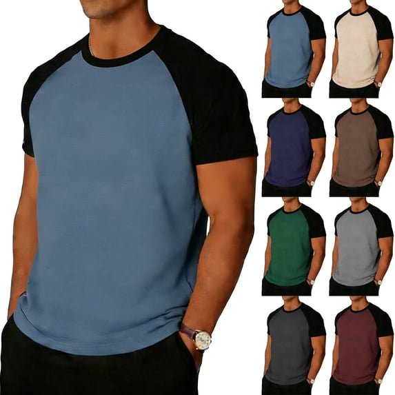 Xuniizn Mens T Shirts Crewneck Color Block Stretch Workout Basic Short Sleeve Tee Shirts Soft Breathable Stylish Running Gym Undershirts, S-2XL