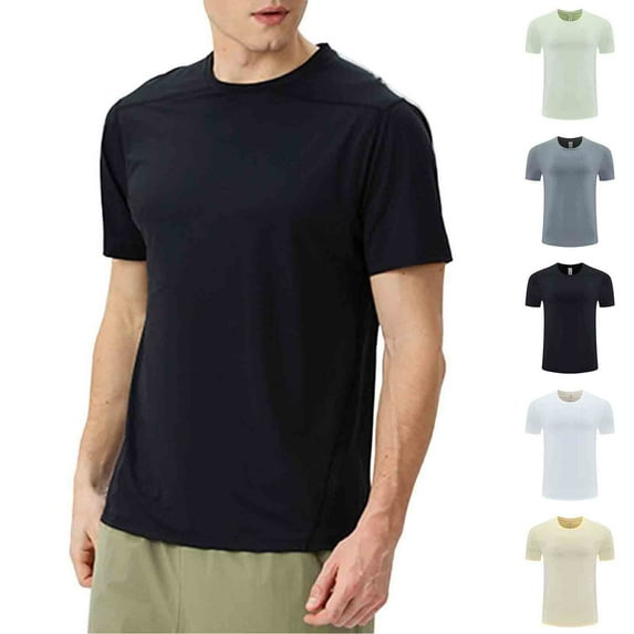 Xuniizn Mens T Shirts Crewneck Solid Color Casual Quick Dry Workout Short Sleeve Shirts Plus Size Breathable Running Basic Unisex Tees, S-3XL