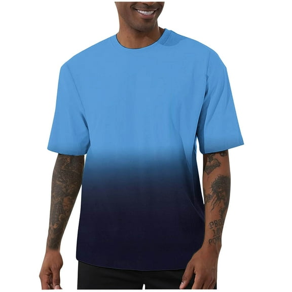 Xuniizn Mens T Shirts Gradient Crewneck Summer Casual Short Sleeve Workout Shirts Plus Size Stretchy Breathable Basic Tee Tops, S-5XL