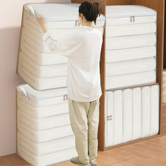 Xuniizn Moving Bags Heavy Duty, Storage Bags for Blankets & Clothes, Large Packing Bags with Zipper, Totes for Storage - Waterproof Comforter Storage Bag, Moving & Blanket Storage Solutions, White