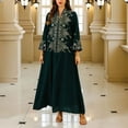 thumbnail image 1 of Xuniizn Muslim Dresses for Women, Maxi Long SLeeve V Neck Embroidery Fall Loose Dress, Soft Comfy Elegant Ethnic Dress, 1 of 4