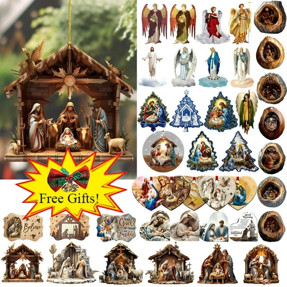 Xuniizn Nativity Ornaments, Christmas Nativity Scene Ornaments Acrylic Christmas Tree Decorations for Xmas Tree, Home, Office, Hanging Ornament, Religious Gifts, Party Decor, Christmas Decorations