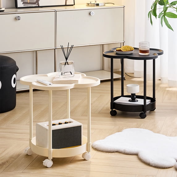 Xuniizn Night Stand, Side Table with Removable Tray, 2 Tier End Table, End Table Round Side Table Small Accent Table, Waterproof Small Sofa Coffee Side Tables Bedroom Indoor Outdoor, White