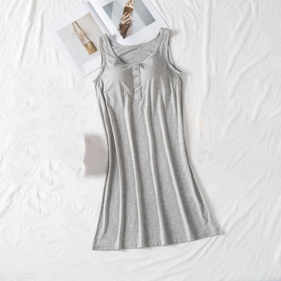 Xuniizn Nightgowns for Women, Plus Size Crew Neck Sleeveless Solid Color Short Casual Nightgowns with Pad, Thin Comfortable Stylish Sexy Casual Pajamas Dress