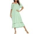 thumbnail image 1 of Xuniizn Nightgowns for Women, Elastic Drawstring Crew Neck Solid Color Puff Sleeves Loose Nightgowns, Lightweight Soft Casual Pajamas Dress, 1 of 4