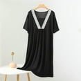 thumbnail image 1 of Xuniizn Nightgowns for Women, Oversized V Neck Lace Hem Solid Color Short Sleeves Casual Sleepwear, Lightweight Sweet Elegant Loose Loungewear Dress, 1 of 7