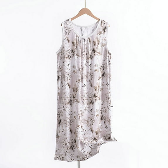 Xuniizn Nightgowns for Women, Plus Size Floral Print Crew Neck Sleeveless Loose Sleep Dress, Thin Soft Comfortable Breathable Casual Nightgowns