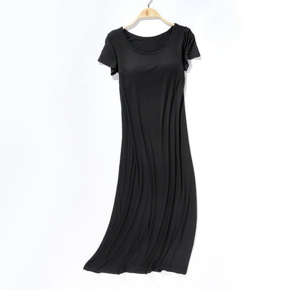 Xuniizn Nightgowns for Women, Plus Size Short Sleeves Solid Color Long Sleepwear with Pad, Thin Soft Comfy Casual Sleep Dress