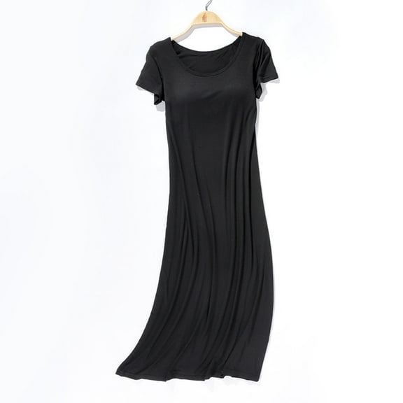 Xuniizn Nightgowns for Women, Plus Size Short Sleeves Solid Color Long Sleepwear with Pad, Thin Soft Comfy Casual Sleep Dress