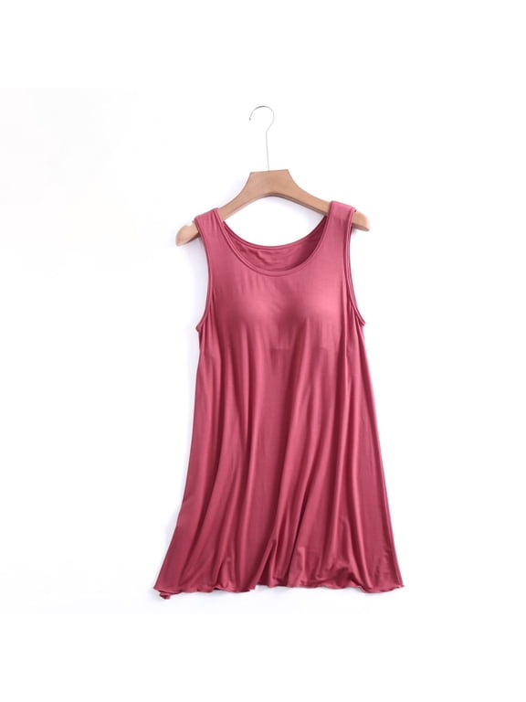 Nightgowns for Women, Sleeveless Plus Size Solid Color Short Loungewear Night Gowns with Pad, Lightweight Soft Casual Snug Sleepwear
