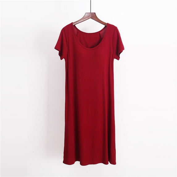 Xuniizn Nightgowns for Women, Solid Color Short Sleeves Casual Homewear Dress with Pad, Soft Comfy Breathable Nightgowns, M-4X